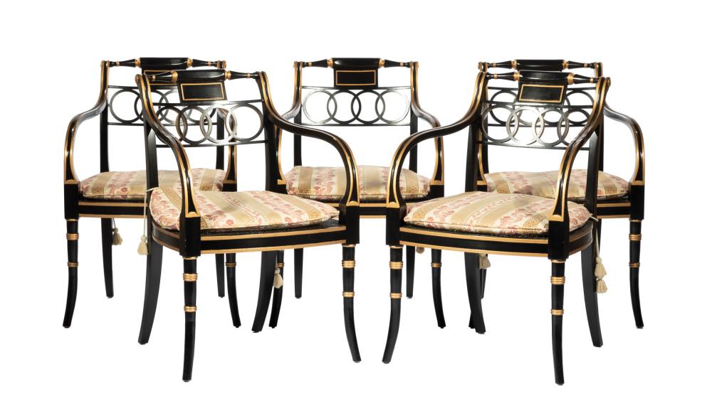 Appraisal: Six Baker Painted and Parcel Gilt Armchairs in the Regency