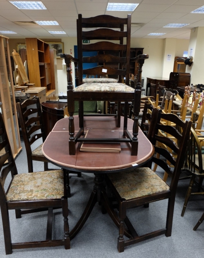 Appraisal: Reproduction oak dining table and matching ladderback chairs