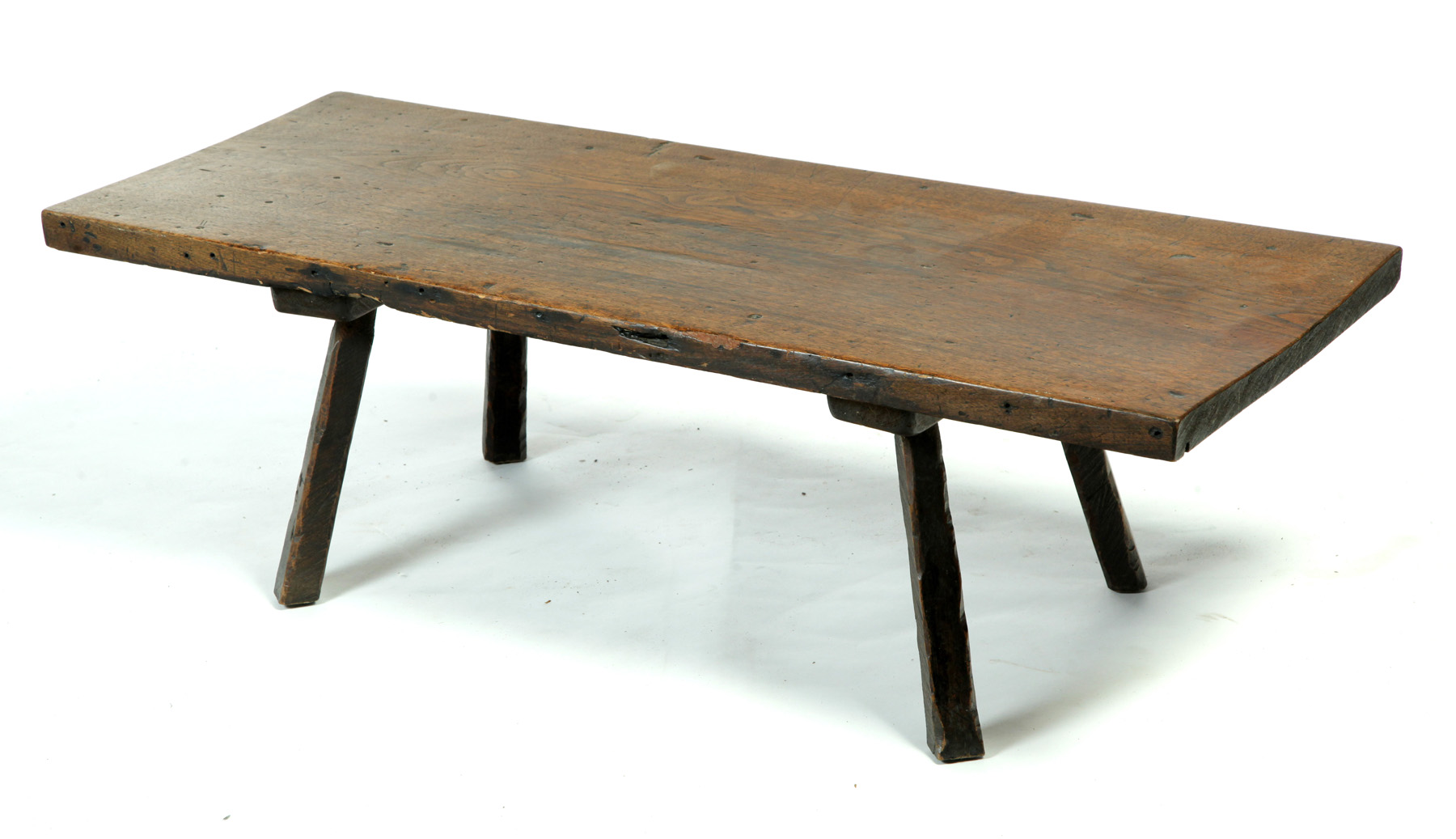 Appraisal: PRIMITIVE PLANK TOP BENCH American th century walnut One-board top