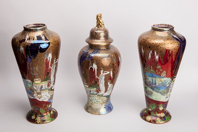 Appraisal: A GARNITURE OF THREE WILTON WARE TALL LUSTRE VASES each