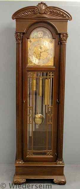 Appraisal: J E Caldwell mahogany cased chime clock with a three-train