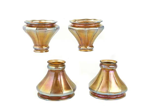 Appraisal: A group of six Steuben gold Aurene glass flori-form shades