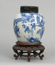 Appraisal: Chinese Kang-hsi Period Blue White Ginger Jar With Jade Top