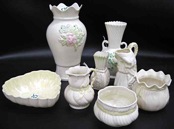 Appraisal: EIGHT PIECE COLLECTION IRISH BELLEEK Green Fifth Mark - heart