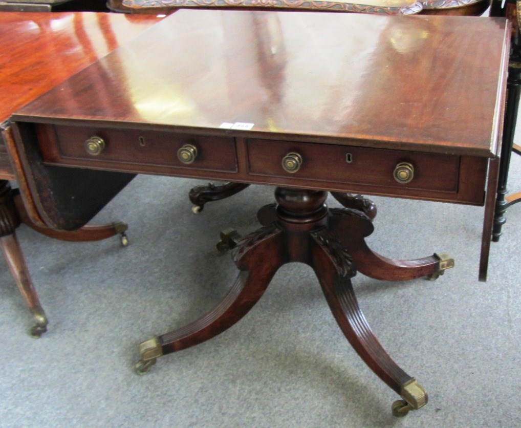 Appraisal: A th century mahogany two drawer sofa table on four