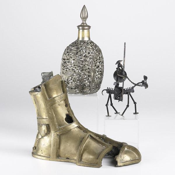 Appraisal: MODERN Metal group includes a bronze boot sculpture assembled sculpture