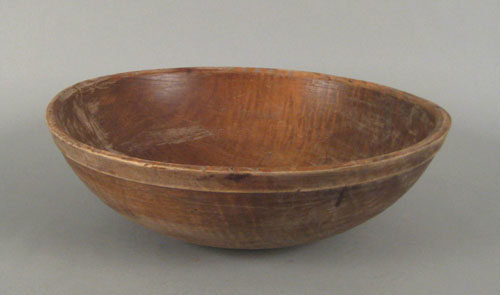 Appraisal: Massive turned figured maple bowl th c dia