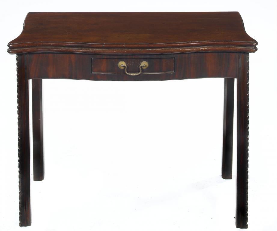 Appraisal: A GEORGE III MAHOGANY SERPENTINE TEA TABLE with a drawer