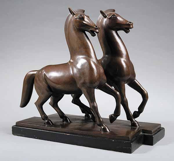 Appraisal: An American Art Moderne Patinated Bronze Figural Group of A