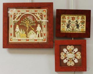 Appraisal: Three Framed Contemporary Watercolor Fraktur and Scherenschnitte two Sandra Gilpin