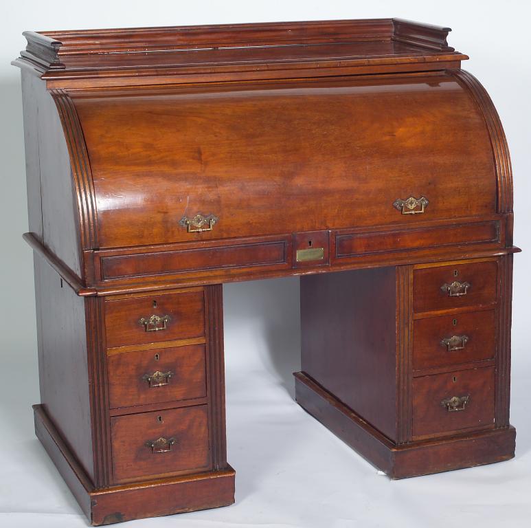 Appraisal: VICTORIAN MAHOGANY CYLINDER BUREAU LATE th CENTURY the rectangular galleried