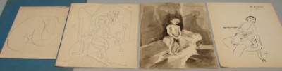 Appraisal: A group of four mixed media drawings including three works