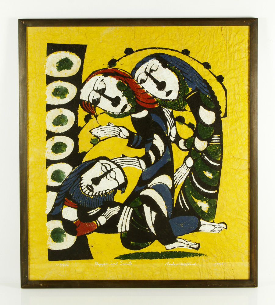 Appraisal: - Watanabe Beggar and Saints Woodcut Sadao Watanabe Japanese -