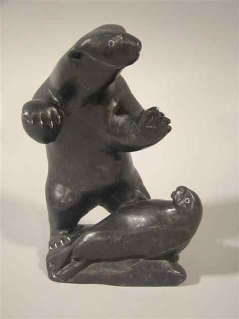 Appraisal: HAND CARVED STONE SCULPTURE OF BEAR The Canadian hand carved