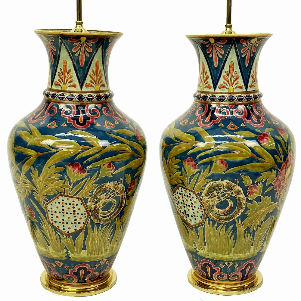 Appraisal: Large Pair of Porcelain Lamps Large Pair of Vintage Baluster