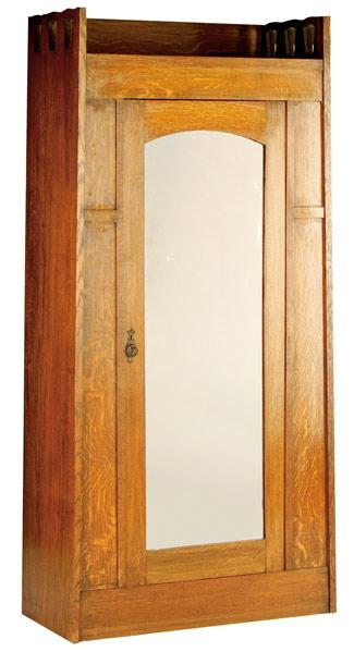 Appraisal: WYBURD English single-door wardrobe with mirrored front cut-outs to gallery