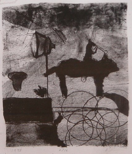 Appraisal: Untitled Mouse on Horse-Cat Lithograph on Paper DeLuca Anthony x