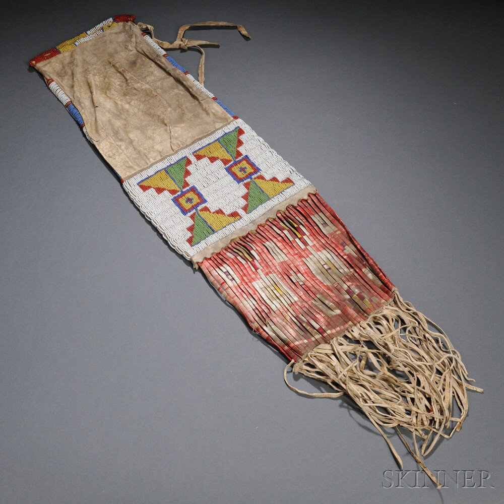 Appraisal: Lakota Beaded and Quilled Hide Pipe Bag some stiffness to