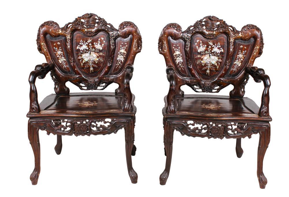 Appraisal: PAIR OF INLAID CHINESE ARMCHAIRSCondition repairs throughout each inches wide