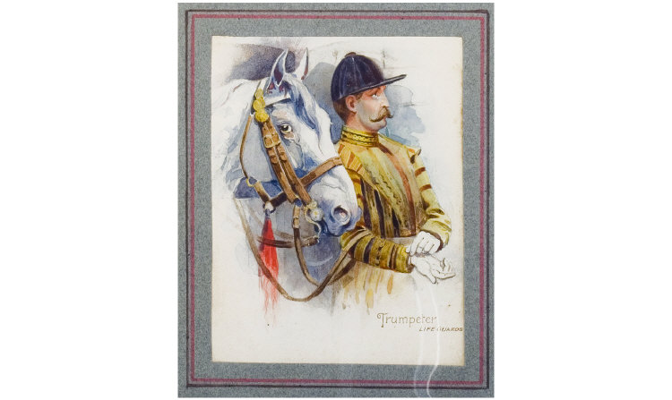 Appraisal: An Early Twentieth Century Watercolour of a Lifeguards Trumpeter in