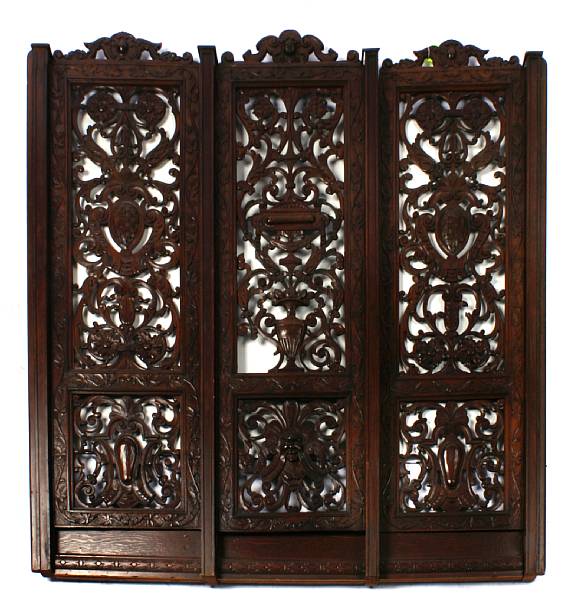 Appraisal: An th century carved three panel screen height ft in