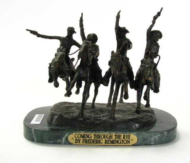 Appraisal: Frederic Remington Recast bronze ''Coming Through the Rye'' on marble