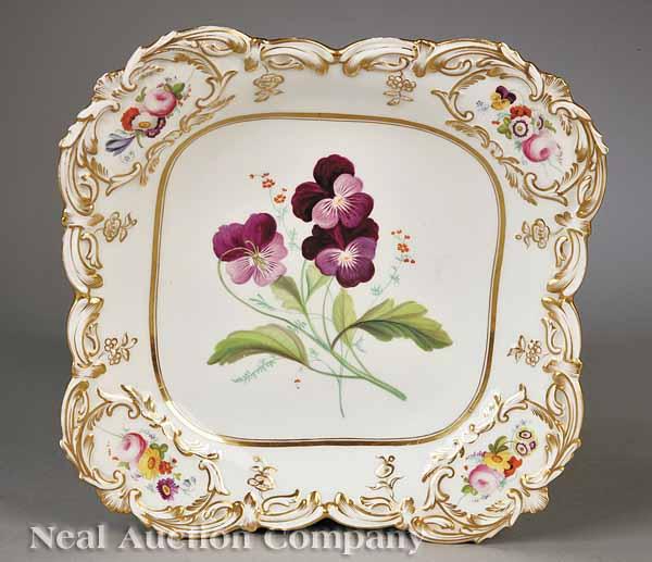 Appraisal: An Antique English Porcelain Square Cake Dish - polychrome and