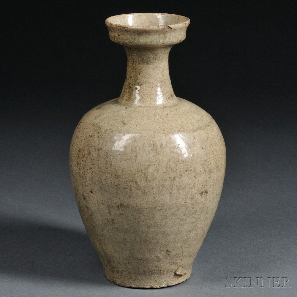 Appraisal: Celadon-glazed Stoneware Bottle Korea Goryeo period or later bulbous with