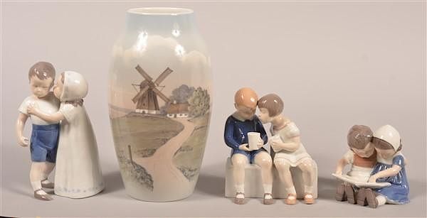 Appraisal: B G Denmark Windmill Vase and Figurines B G Denmark