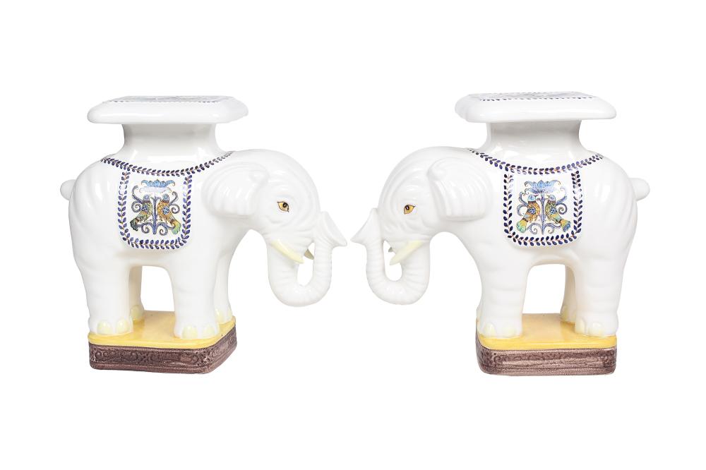 Appraisal: PAIR OF ITALIAN GLAZED CERAMIC ELEPHANT GARDEN SEATSProvenance The Estate