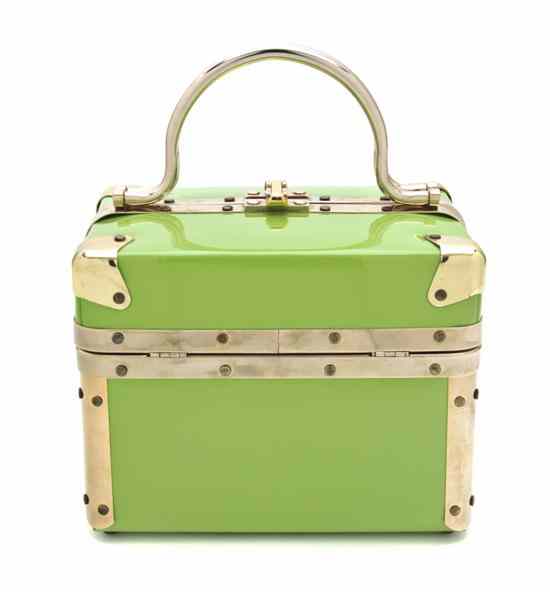 Appraisal: A Delill Neon Green Hardsided Box Bag goldtone hardware lined