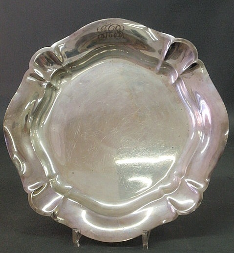 Appraisal: Shaped sterling silver serving dish with monogram dia