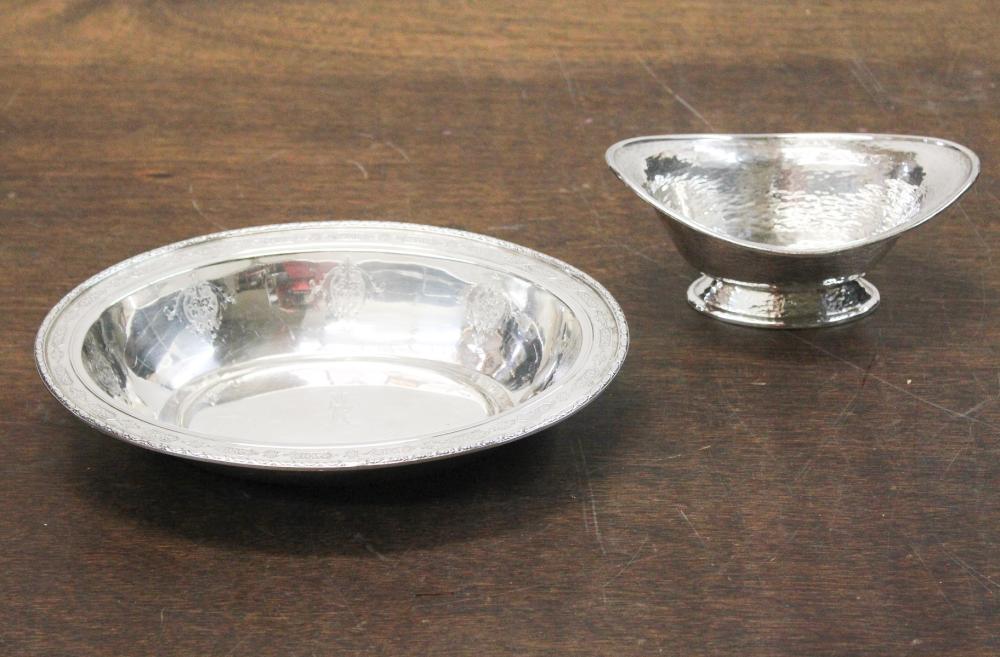 Appraisal: TWO STERLING SILVER BOWLS a footed hand-hammered oval bowl by