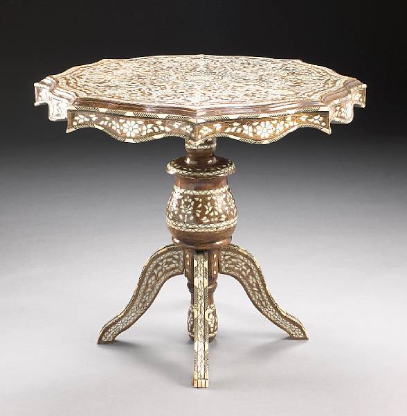 Appraisal: A Levantine shell and bone inlaid center table late th