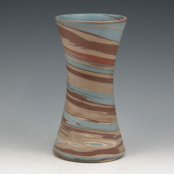 Appraisal: Niloak Mission Swirl vase in a corseted form Marked with