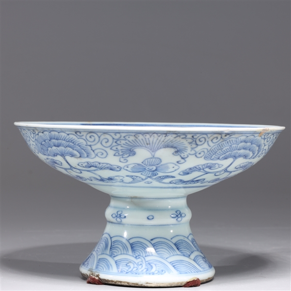 Appraisal: Chinese blue and white porcelain footed dish with floral motif