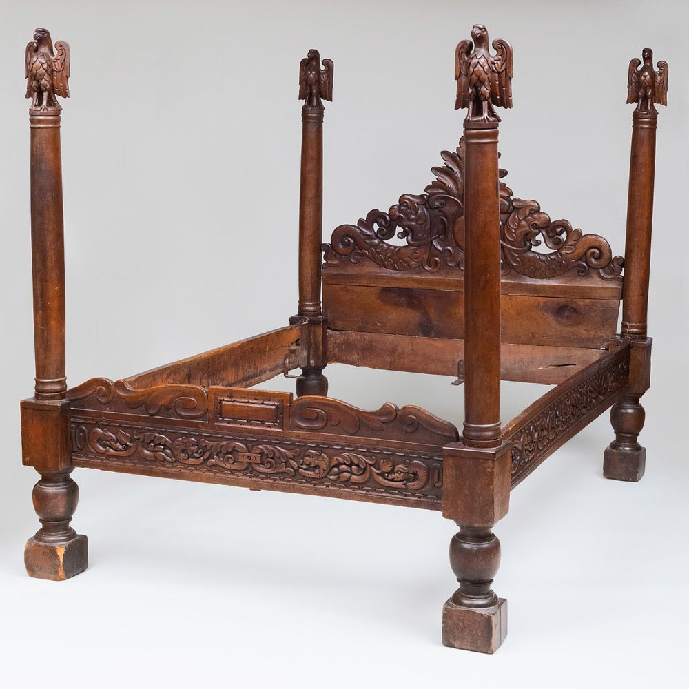 Appraisal: Italian Baroque Style Carved Walnut Poster Bed ft x ft