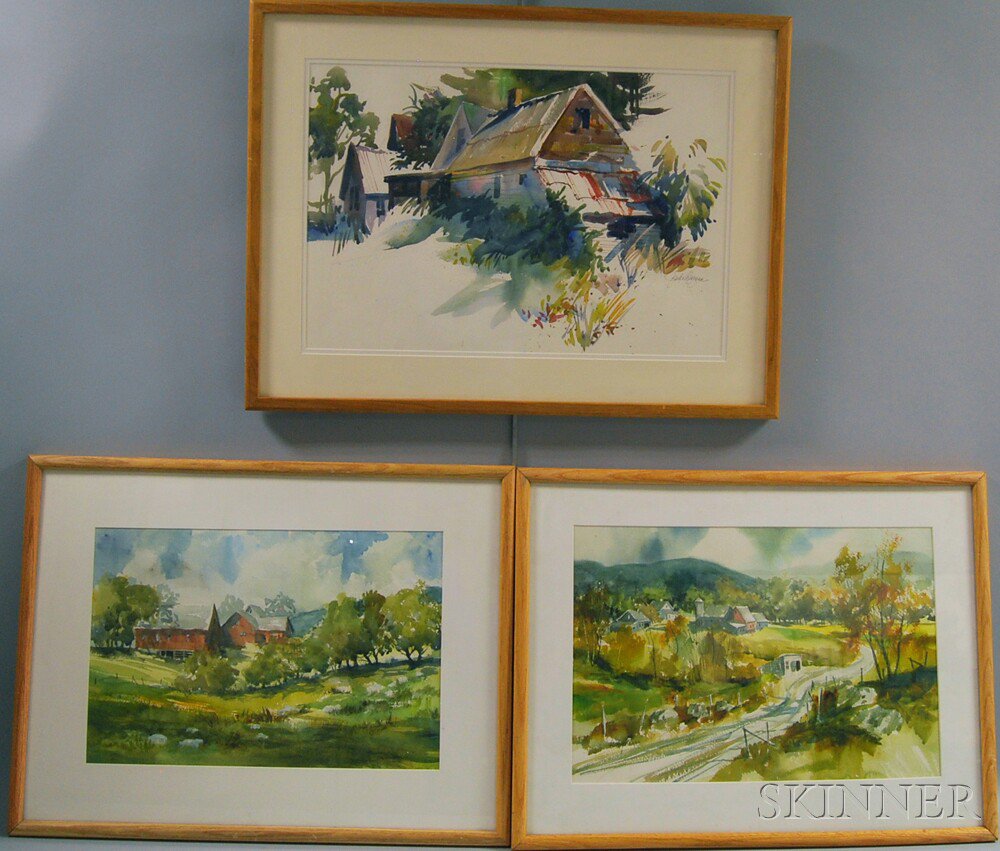 Appraisal: Three Framed New England Watercolor Views Judi Wagner American -