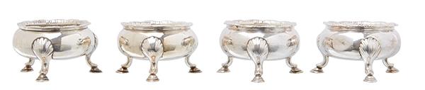 Appraisal: A SET OF FOUR GEORGE II SILVER OPEN SALTS BY