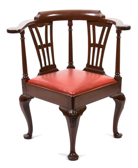 Appraisal: Sale Lot A Georgian Style Mahogany Corner Chair th century