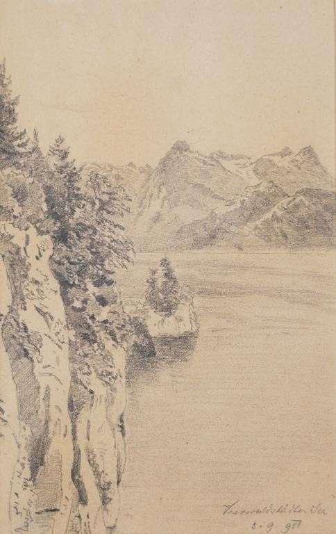 Appraisal: Pencil drawing on paper of Vierwaldst ttersee or Lake Lucerne