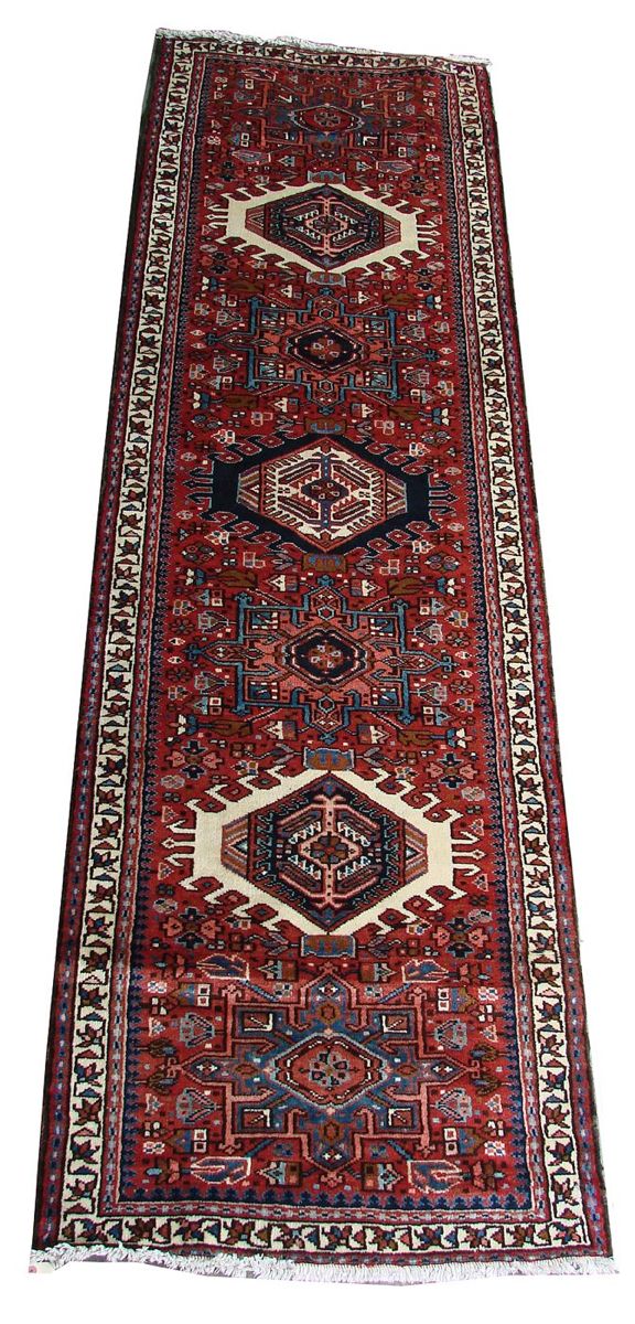 Appraisal: ORIENTAL RUG KARAJA RUNNER ' x ' Geometric latchhook and