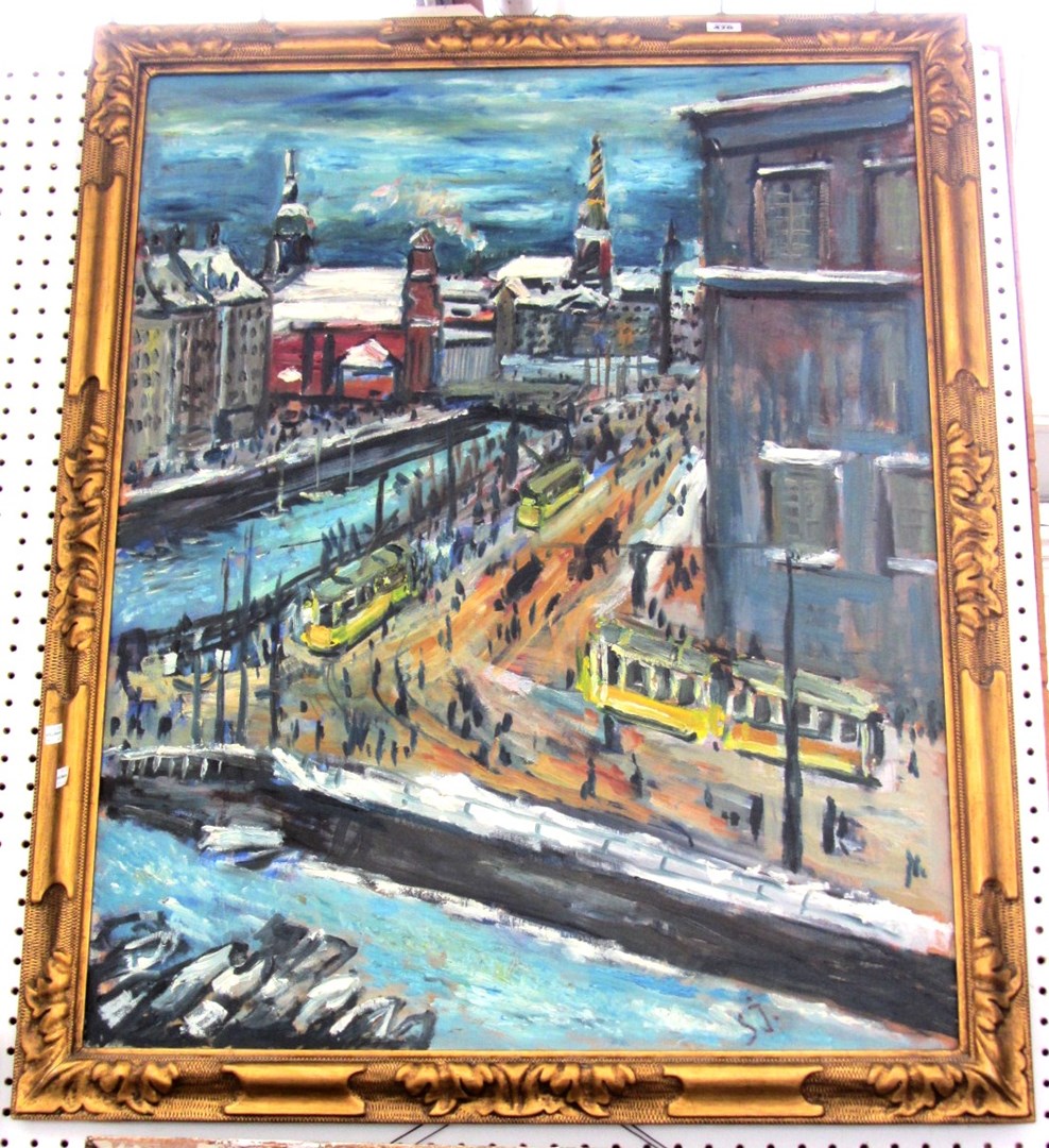 Appraisal: S J th century Cityscape oil on canvas signed with