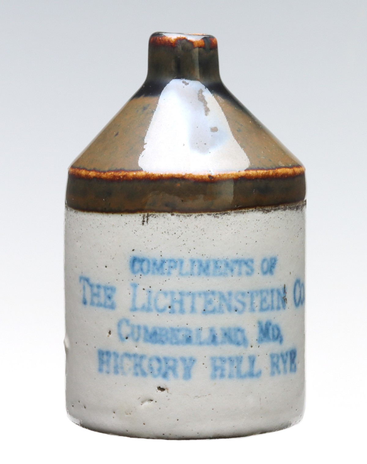 Appraisal: CUMBERLAND MARYLAND RYE WHISKEY STONEWARE MINI JUGAdvertising HICKORY HILL RYE