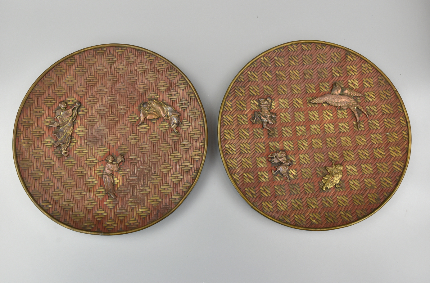 Appraisal: Pair of Japanese Meiji Period Bronze plate made into bamboo