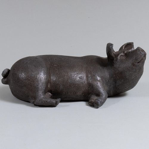 Appraisal: ENGLISH CAST IRON FIGURE OF A SLEEPING PIGStamped mark x