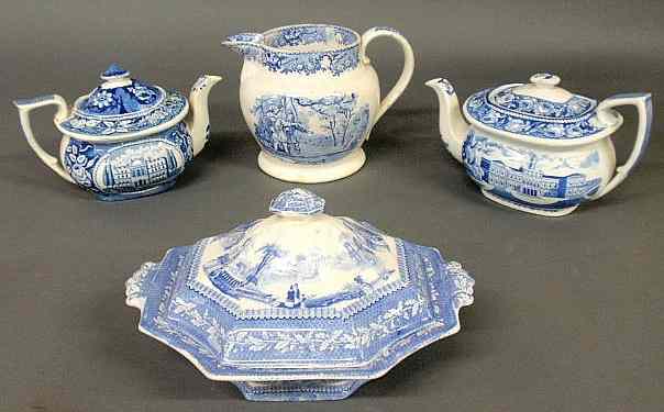 Appraisal: Four pieces of th c blue and white Staffordshire- two