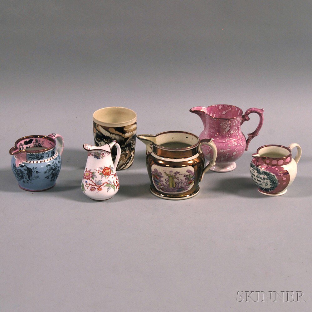 Appraisal: Six Mostly Lustre Vessels th and th century three pink