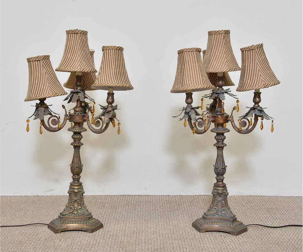 Appraisal: Pair of Continental Style Tall Lamps Pair of Continental style