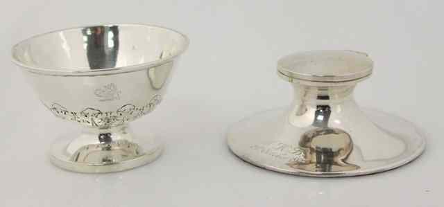 Appraisal: A silver capstan inkwell and a small footed bowl marks